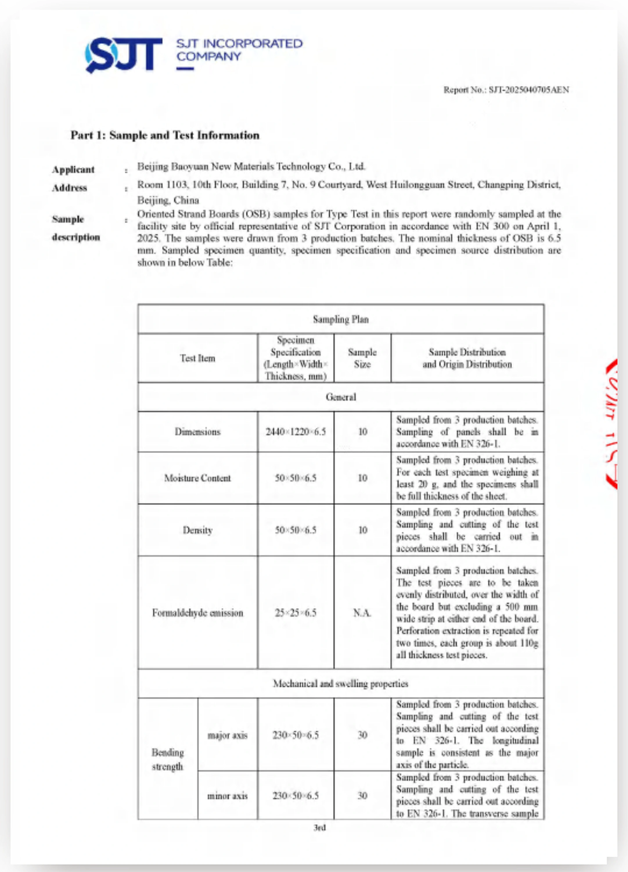 Relatório de ensaio SJT OSB
