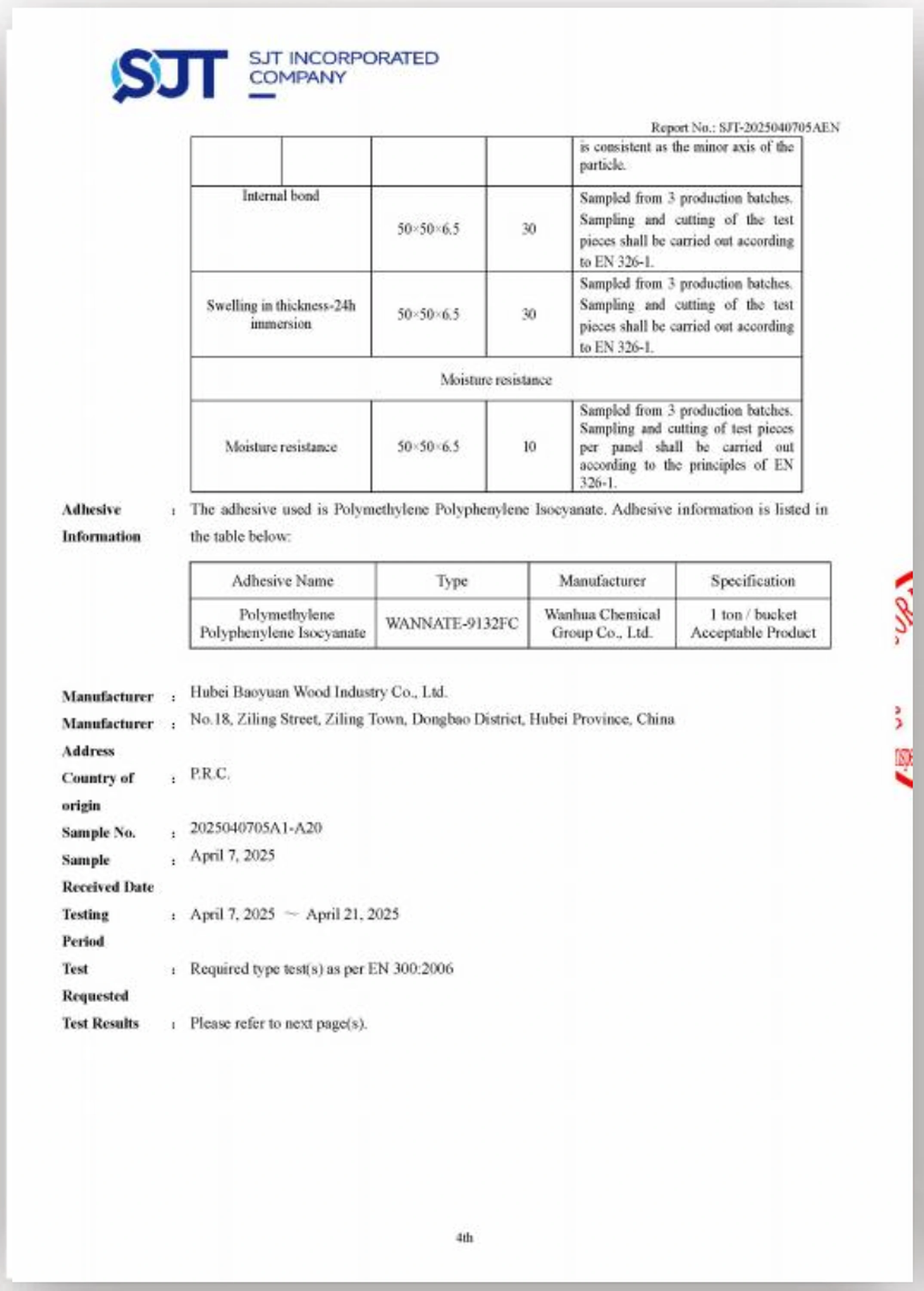 Relatório de ensaio SJT OSB