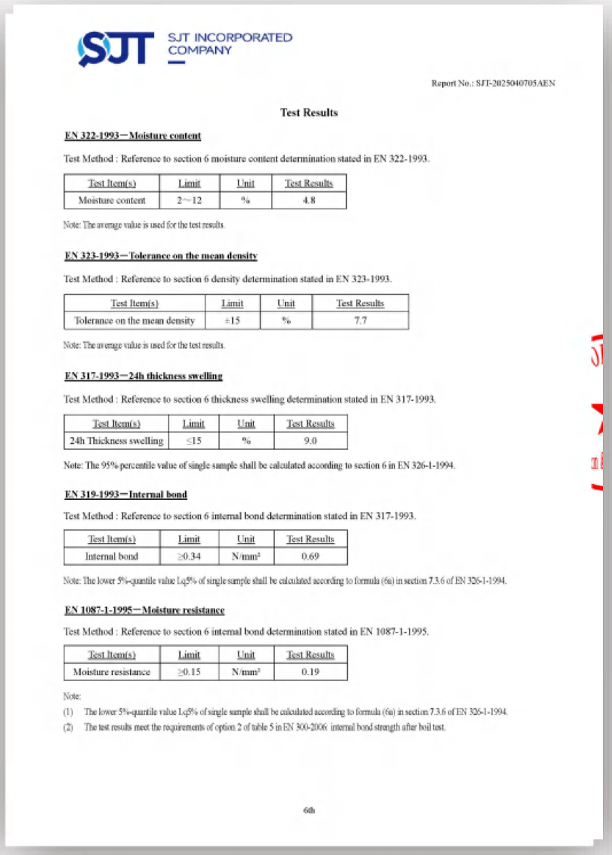 Relatório de ensaio SJT OSB